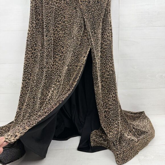 Cinderella Divine Long Gown Formal Wear Size 20 Leopard Print Sparkling V Neck - Picture 6 of 15